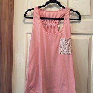 Pink Tank Top with Floral Pocket